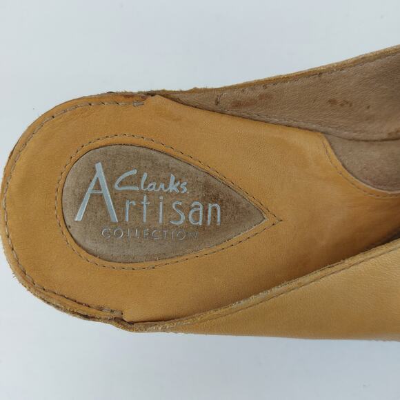 Clarks Artisan Sandals Size 8.5 M Leather Upper Tan Wedge 73527 - Picture 7 of 12